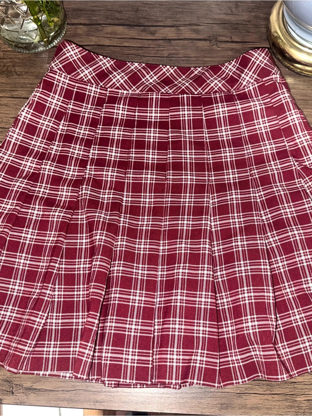 H&M Divided Burgundy Plaid Pleated Mini Skirt - Size 2